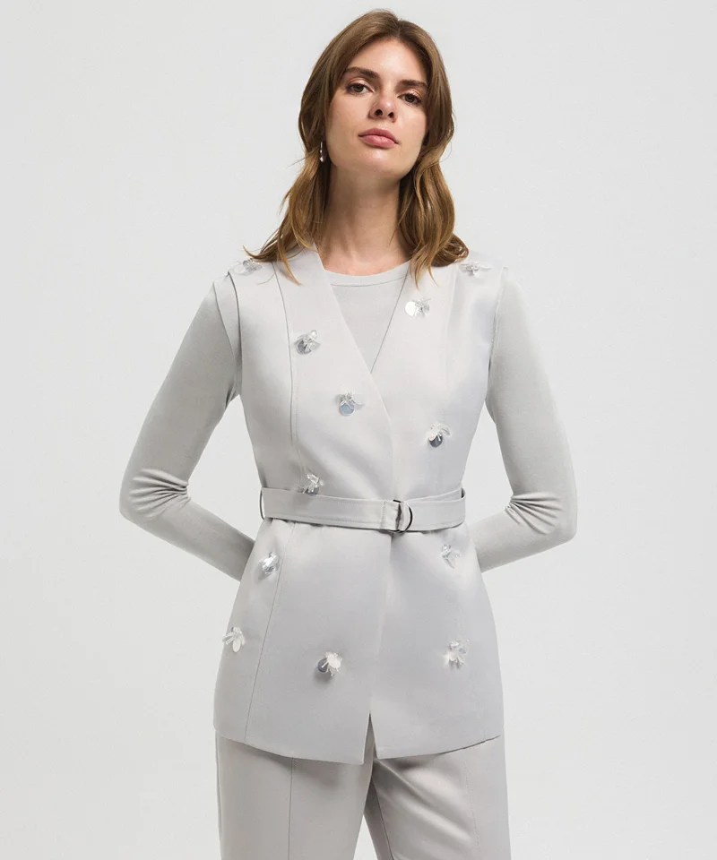 ابيكول Embroidered Belted Vest